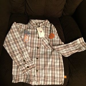 Cream brown coral plaid button-up shirt
